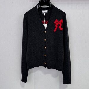 Ganni Black Cardigan with Red Accent